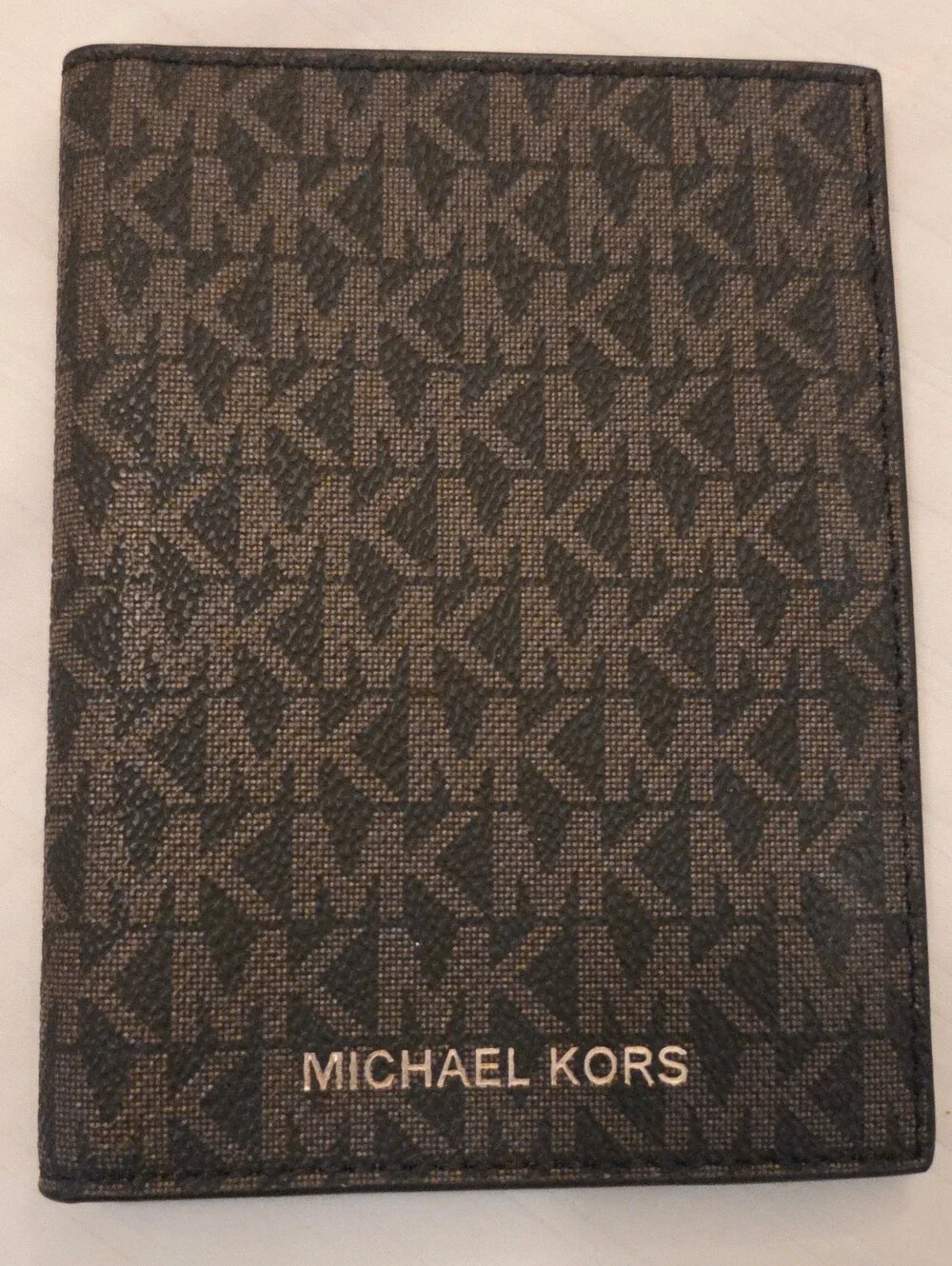 Michael Kors Brown and Dark Brown MK Logo Passport Holder Wallet